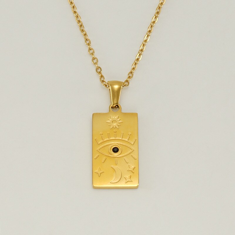 Gold color / 1 Piece Classic Series Retro Eye Stainless Steel 18K Gold Plated Unisex Pendant Necklaces Picture4